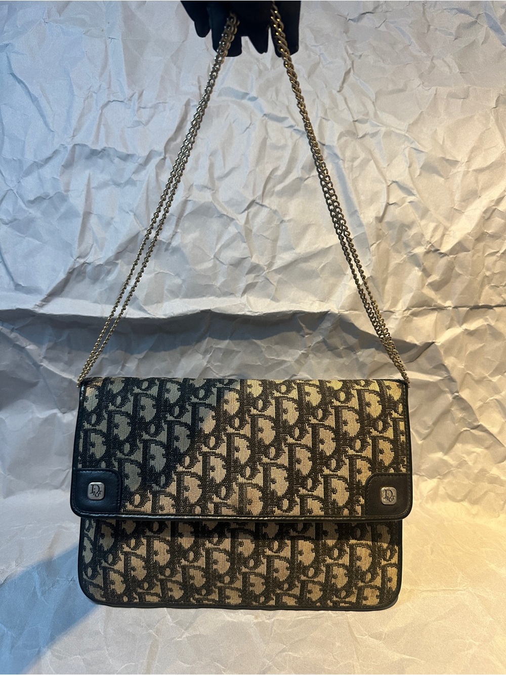 Authentic vintage Dior Black and Beige Logo Canvas Shoulder Bag